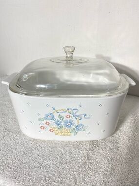 Vintage CorningWare Country Cornflower 5L Casserole Dish A-5-B Glass Lid